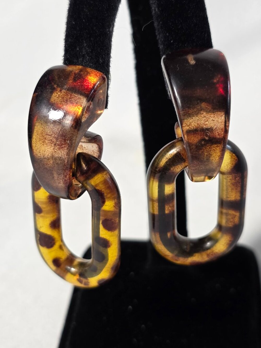 Resin Statement Dangle Link Earrings Amber & Brown Tortoise Shell